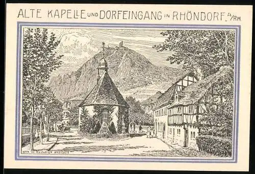 Notgeld Bad Honnef 1921, 99 Pfennig, Alte Kapelle und Dorfeingang, Seriennummer 13113, Wappen vorhanden