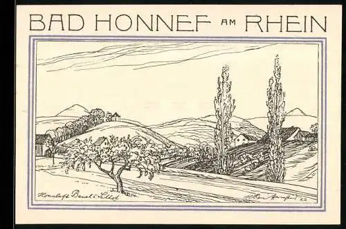 Notgeld Bad Honnef 1921, 50 Pfennig, Landschaft mit Wappen und Bergen, Tellerchen-Motiv