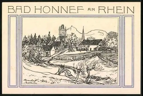 Notgeld Bad Honnef 1921, 50 Pfennig, Landschaft und Stadtwappen, Seriennummer 115113