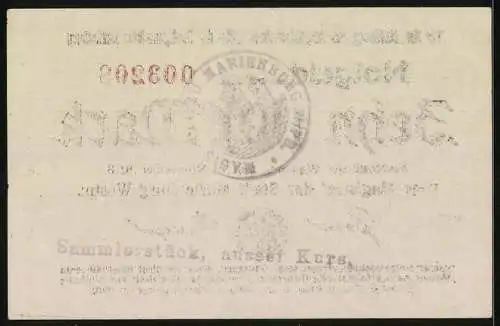 Notgeld Marienburg 1918, 10 Mark, Seriennummer, Siegel des Magistrats und Stadtwappen