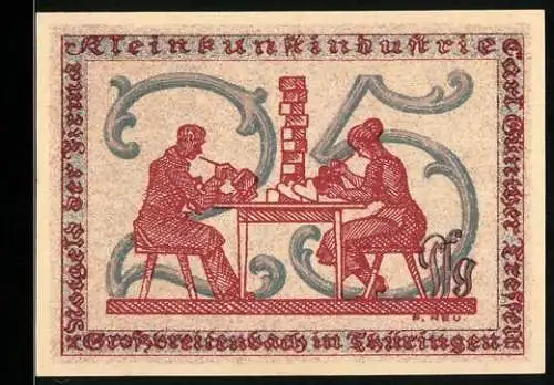 Notgeld Grossbreitenbach 1922, 25 Pfennig, Spielende Kinder und Allegorie, Seriennummer 9108