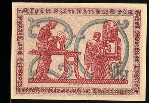 Notgeld Grossbreitenbach 1921, 25 Pfennig, Handwerker und Merkur, Seriennummer 8796