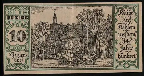 Notgeld Berlin-Zehlendorf 1921, 50 Pfennig, Kirche und Wagen, Berliner Bär