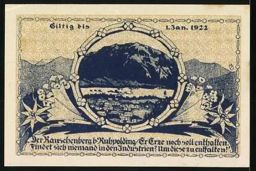 Notgeld Ruhpolding 1921, 40 Pfennig, Berglandschaft mit Blumenornamenten