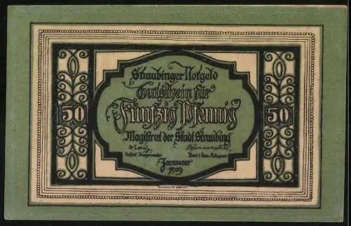 Notgeld Straubing 1921, 50 Pfennig, Bruder Straubinger, Seriennummer 81252