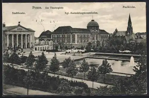 AK Posen, Theaterplatz mit Stadttheater und Kgl. Ansiedlungskommission