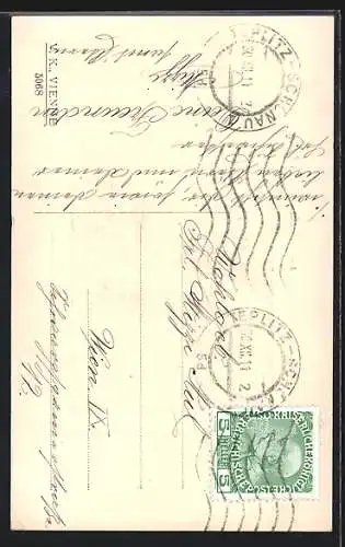 Künstler-AK V.K., Vienne Nr. 5068: Rebhühner in sommerlicher Landschaft, Neujahrsgruss