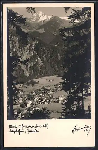 Foto-AK Hans Hruschka Nr.22: Mayrhofen, Ortsansicht mit Bergpanorama