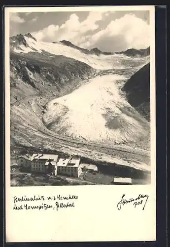 Foto-AK Hans Hruschka Nr. 708: Berlinerhütte, Ansicht mit Hochkees und Hornspitzen