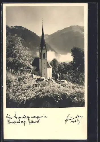 Foto-AK Hans Hruschka Nr. 1022: Finkenberg /Zillertal, Kirche im Sonnenschein