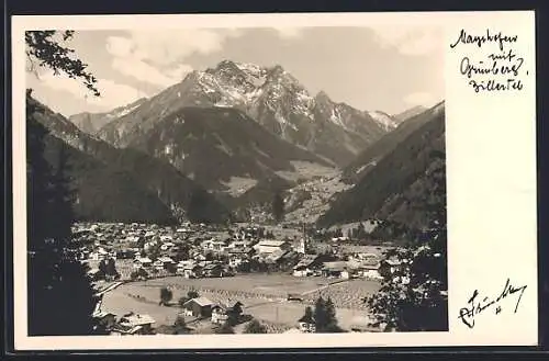 Foto-AK Hans Hruschka Nr. 4: Mayrhofen /Zillertal, Ortsansicht gegen Grünberg