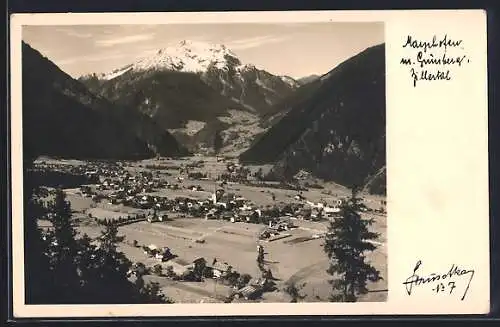 Foto-AK Hans Hruschka Nr.7: Mayrhofen, Ortsansicht mit Grünberg