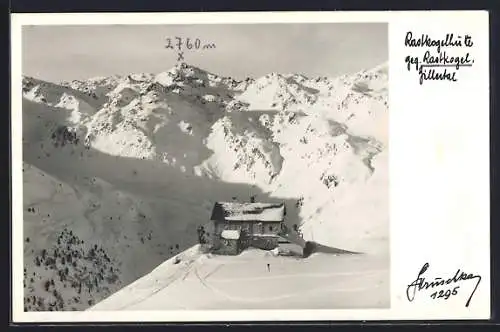 Foto-AK Hans Hruschka Nr. 1295: Rastkogelhütte im Zillertal gegen Rastkogel