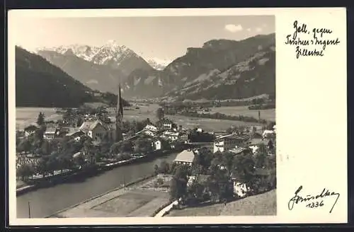 Foto-AK Hans Hruschka Nr. 1336: Zell /Zillertal, Ortsansicht mit Tristner und Ingent