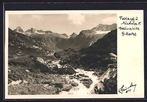 Foto-AK Hans Hruschka Nr. 811: Berlinerhütte im Zillertal mit Feldkopf und Mörchner