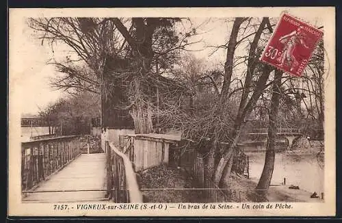 AK Vigneux-sur-Seine, Un bras de la Seine, Un coin de pêche