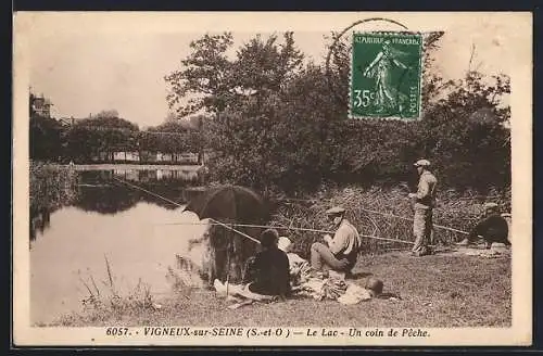 AK Vigneux-sur-Seine, Le Lac, Un coin de pêche