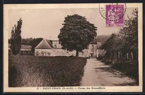 AK Saint-Vrain, Ferme des Renouillères et chemin bordé d`arbres