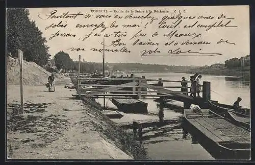 AK Corbeil, Bords de la Seine à la Pêcherie