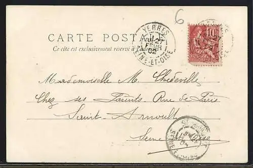 AK Yerres, L`Église de Yerres avec une correspondance manuscrite
