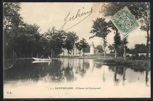 AK Saint-Hilaire, Château de Champrond et barque sur le lac