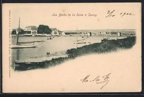 AK Juvisy, Les Bords de la Seine avec bateaux et pont