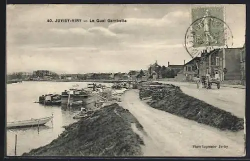 AK Juvisy-Viry, Le Quai Gambetta avec barques et chemin côtier