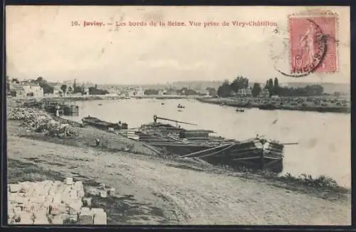 AK Juvisy, Les bords de la Seine. Vue prise de Viry-Châtillon