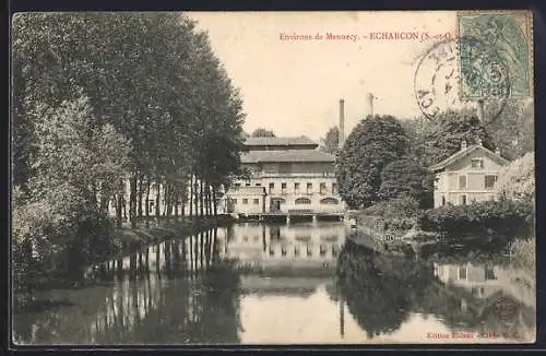 AK Écharcon, Vue sur la rivière et la fabrique entourée d`arbres