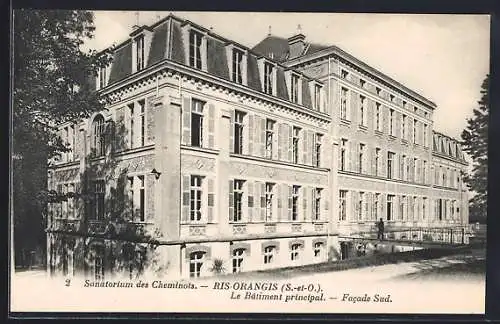 AK Ris Orangis, Sanatorium des Cheminots, Le Bâtiment principal, Facade Sud