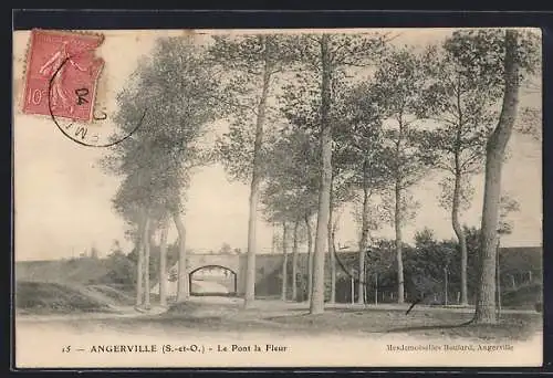 AK Angerville, Le Pont la Fleur et les arbres environnants