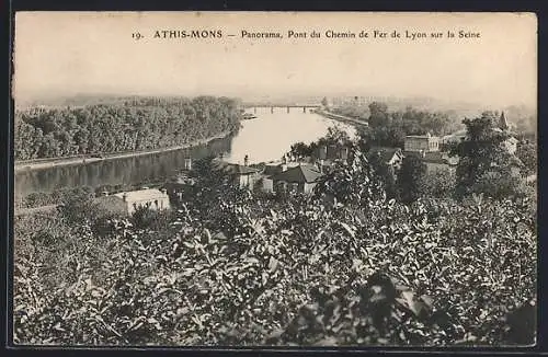 AK Athis-Mons, Panorama, Pont du Chemin de Fer de Lyon sur la Seine