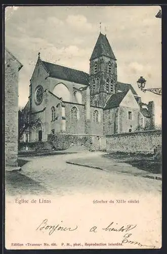 AK Linas, Église de Linas avec clocher du XIIIe siècle