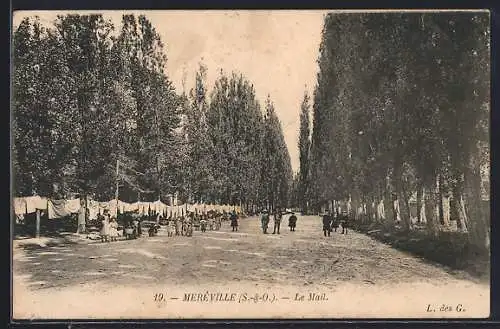 AK Méréville, Le Mail avec arbres et passants