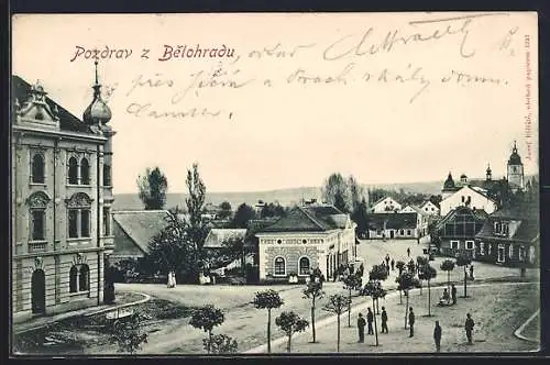 AK Lazne Belohrad, Passanten auf dem Marktplatz