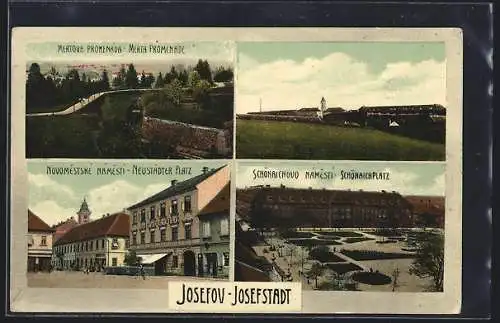 AK Josefstadt / Josefov / Jaromer, Schönaichplatz, Neustädter Platz, Merta Promenade