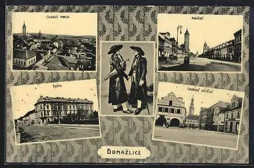 Passepartout-AK Domazlice, Celkovy pohled, Posta, Namesti