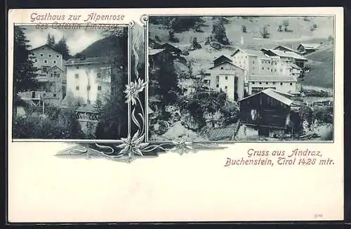 AK Buchenstein-Andraz, Gasthaus zur Alpenrose des Celestin Finazzer, Ortspartie