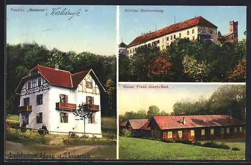 AK Haag a. Hausruck, Hotel-Pension Bellevue, Schloss Starhemberg, Kaiser Franz Josef-Bad