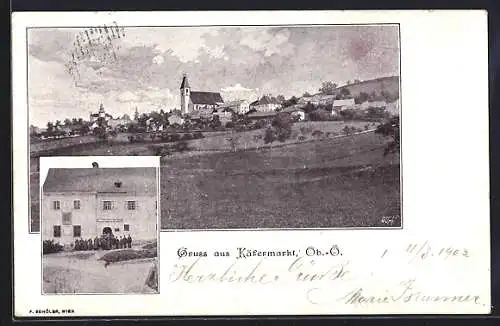 AK Käfermarkt, Gasthaus mit Leuten, Totale von der Weide aus