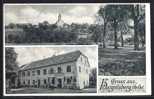 AK Hargelsberg, Gasthaus von Josef Pläderl, Gesamtansicht