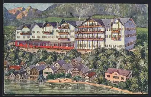 Künstler-AK St. Wolfgang am Wolfgangsee, Hotel und Pension Peter, vormals Peterbräu