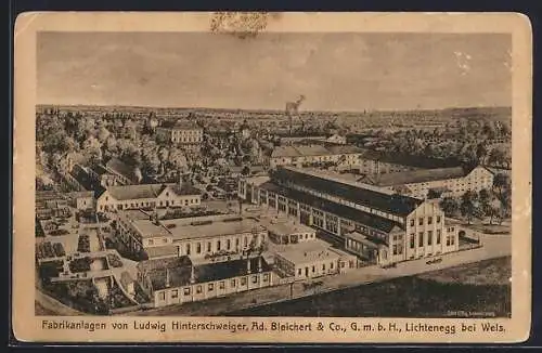 AK Lichtenegg bei Wels, Ad. Bleichert & Co. G. m. b. H., Fabrikanlagen von Ludwig Hinterschweiger