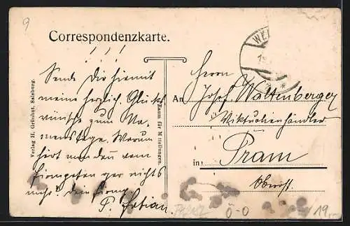 AK Weilbach, Gasthaus Burgstaller, Handlung Badegruber, Ortsansicht