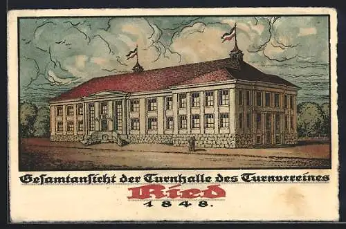 Künstler-AK Ried /Innkreis, Turnhalle des Turnvereines Ried 1848