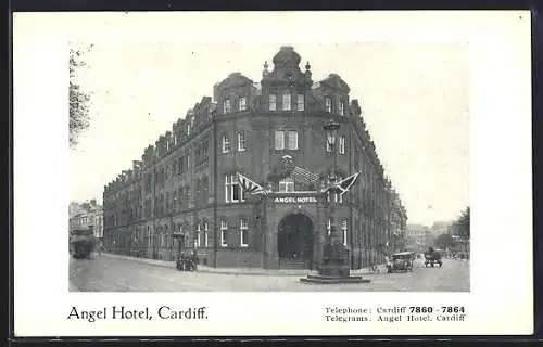 AK Cardiff, Angel Hotel mit Laterne