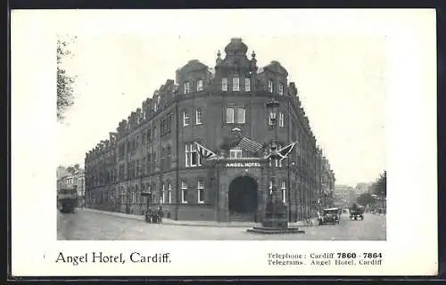 AK Cardiff, Angel Hotel mit Laterne