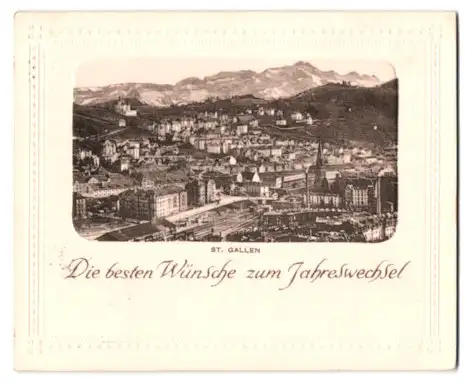 Mini-AK St. Gallen, Stadtpanorama mit Neujahrsgruss