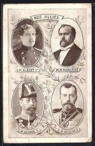 AK Zar Nicolaus II. von Russland, George V von England, Poincaré