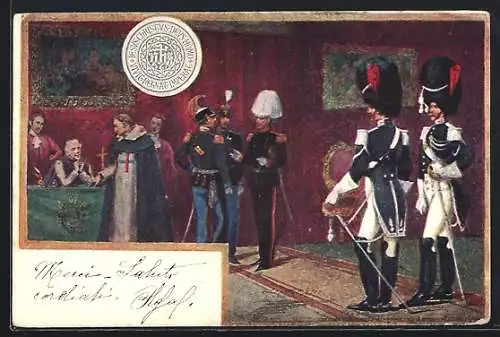 Künstler-AK Soldaten in Uniform und Papst Leo XIII.